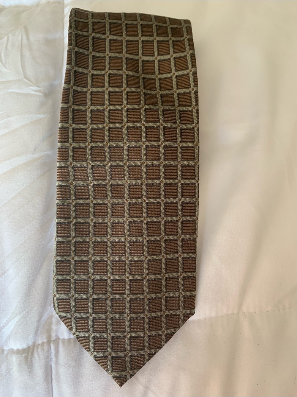 Trussini Cravatte Silk Men's Tie Made in Italy Window Pane Design Neutral Tone